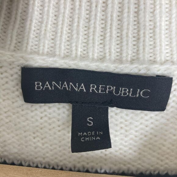 Banana Republic Sweater Womens Small Black White Striped Crewneck Pullover Knit - Picture 10 of 13